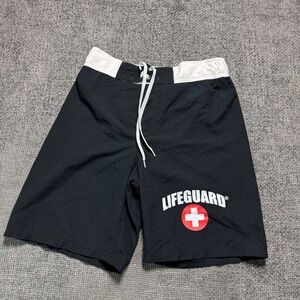 Lifeguard Board Shorts Men Small Black White Graphic Swim Trunks 14L3W0000-42